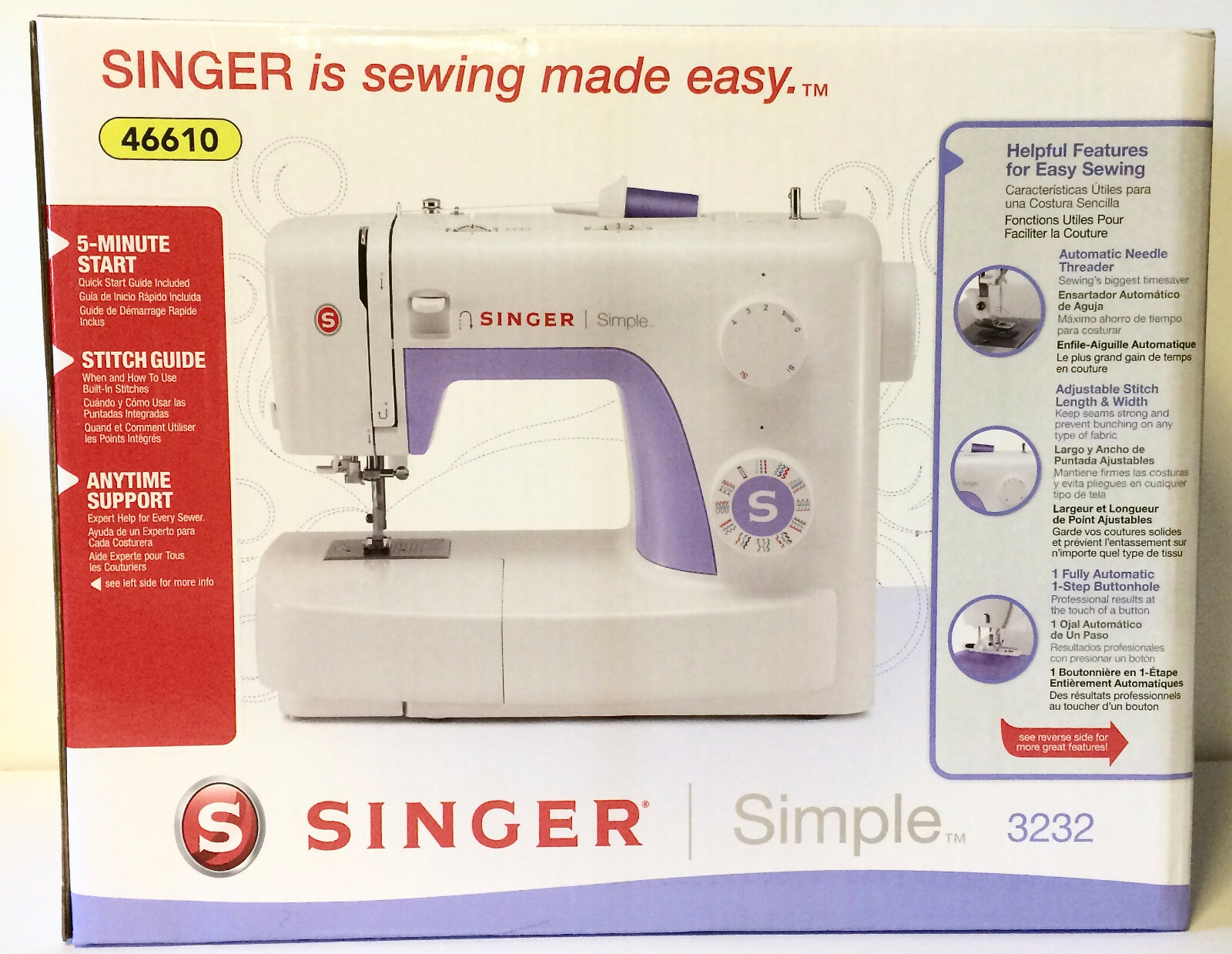 Singer Simple 3232 Sewing Machine Automatic Needle Threader 110 