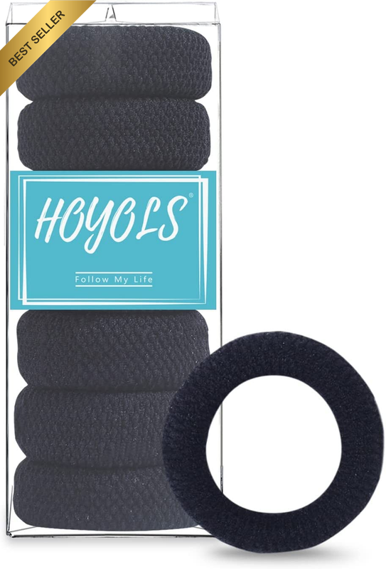 Large Black Hair Ties for Thick Hair, Soft Seamless Cotton Ponytail Holders
