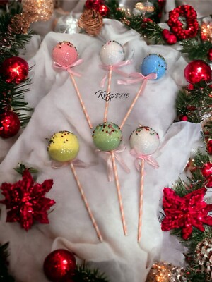 Set Of 6 Cake Pop Lollipop Candy Sprinkles , Christmas Tree Wreath Decor New