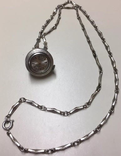 Vintage-Saxony Wind Up Necklace Pendant Watch-silver Tone-Swiss Works-24” Chain