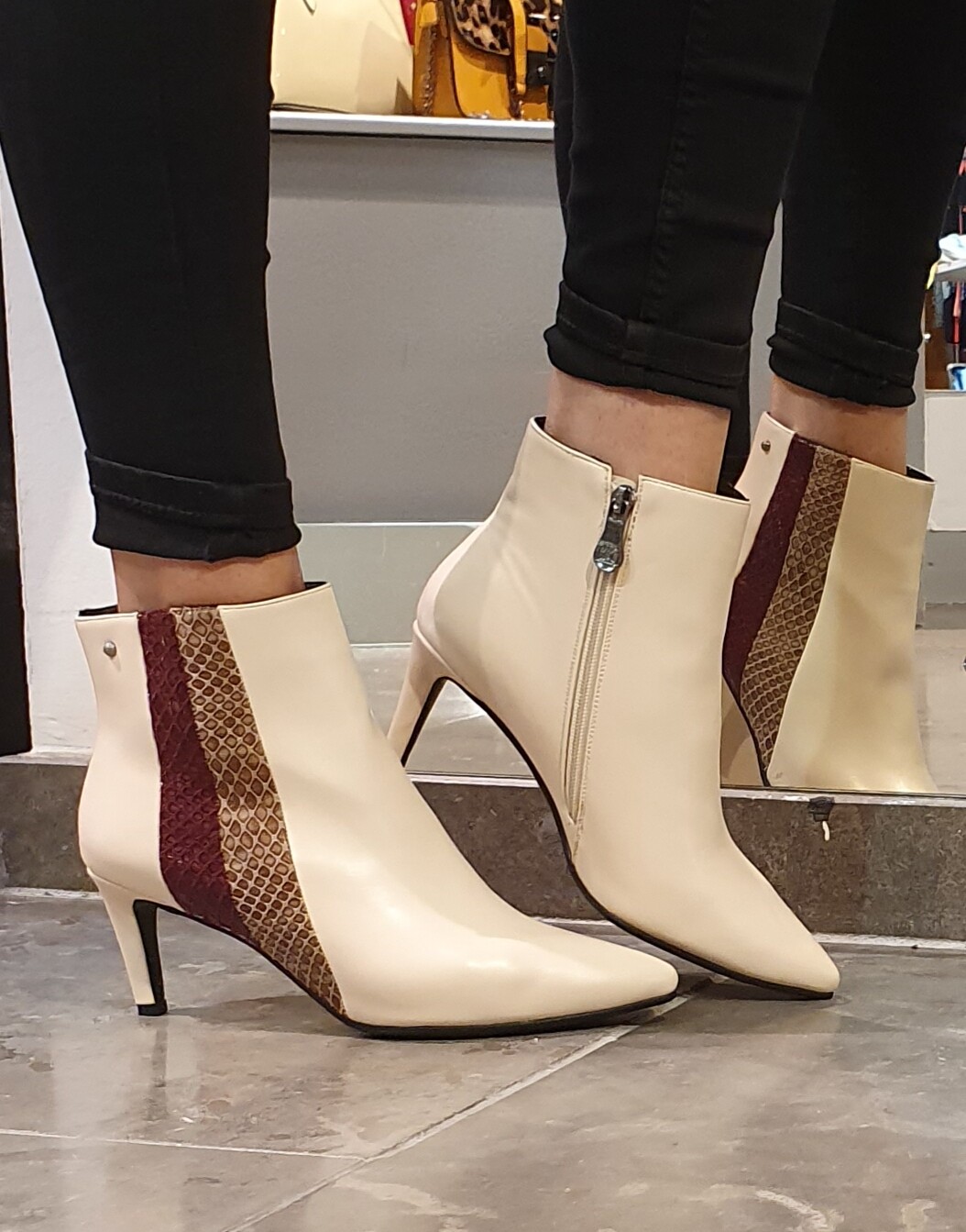cream kitten heel ankle boots