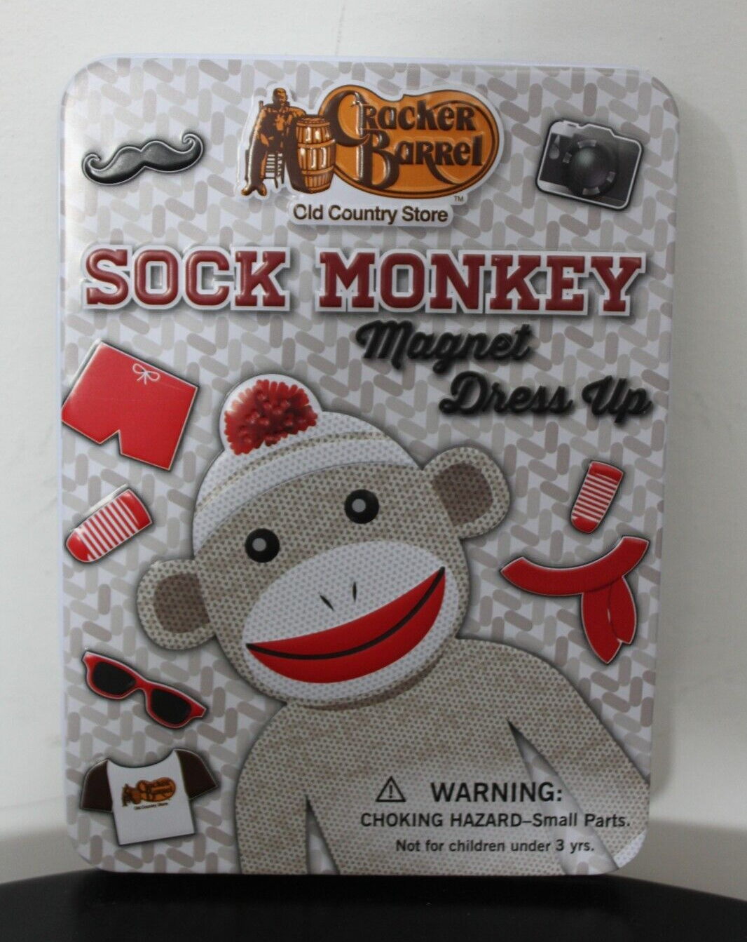 CRACKER BARREL SOCK MONKEY MAGNET Dress Up Gift Card Holder Tin Collectible