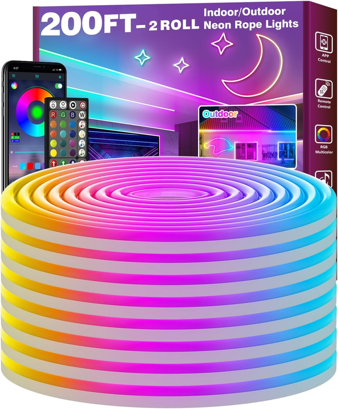 200Ft Led Rope Lights, Flexible Neon Lights Control with App/Remote, Multiple Mo