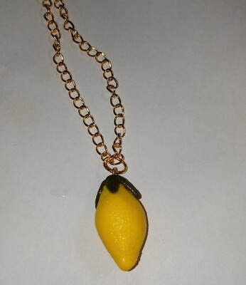 Lemon Necklace Gold Tone Fruit Charm Lemon Summer Citrus