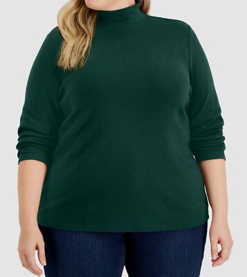 $20 Karen Scott Women's Green Relaxed Fit Cotton Mock-Neck Top Plus Size 2X
