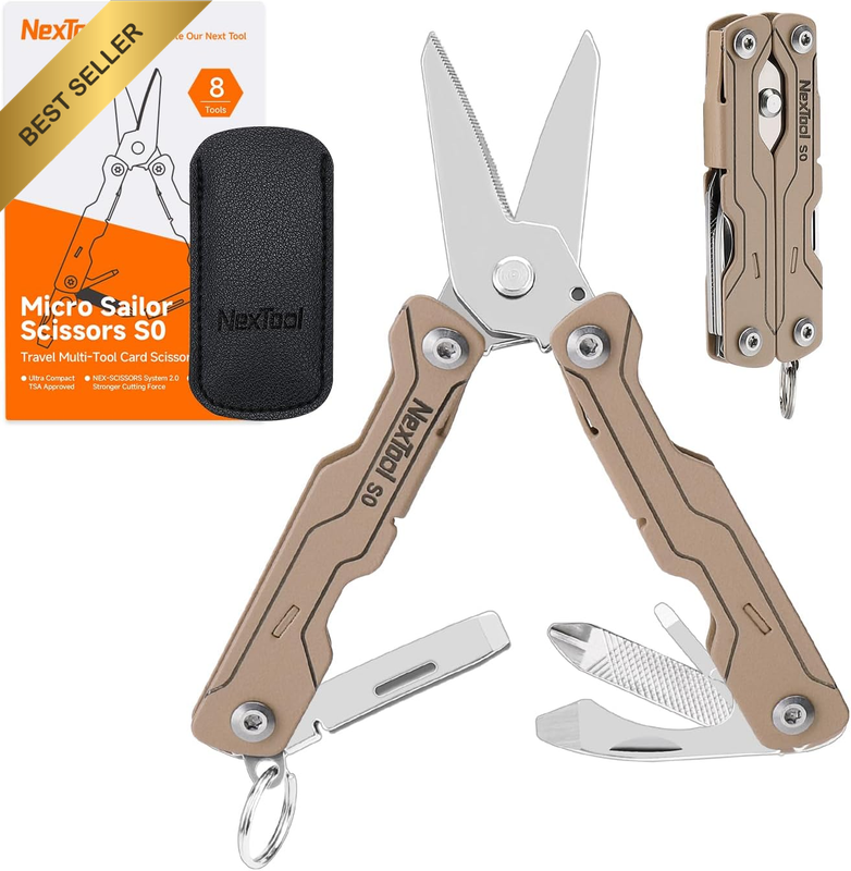 S0 Micro Scissors Multitool,8-In-1 Mini Pocket Knife Multi Tool with Serrated Sc