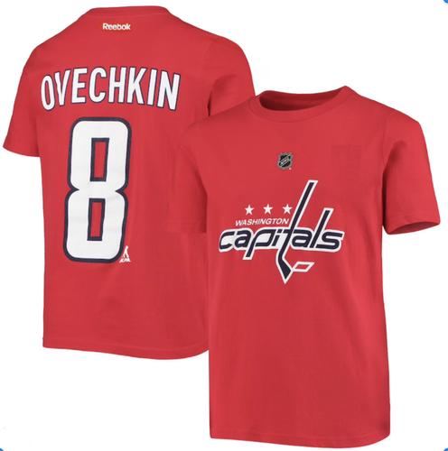 Футболка Reebok NHL Youth Washington Capitals с Александром Овечкиным №8, красная