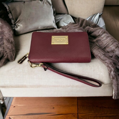 MICHAEL KORS Wallet Burgundy Red Maroon Gold Zip Around MK