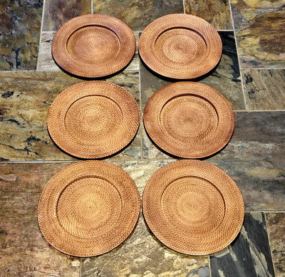 Lot of 6 - Round 13'' Woven Rattan Wicker Plate Chargers Natural Fiber - Dining