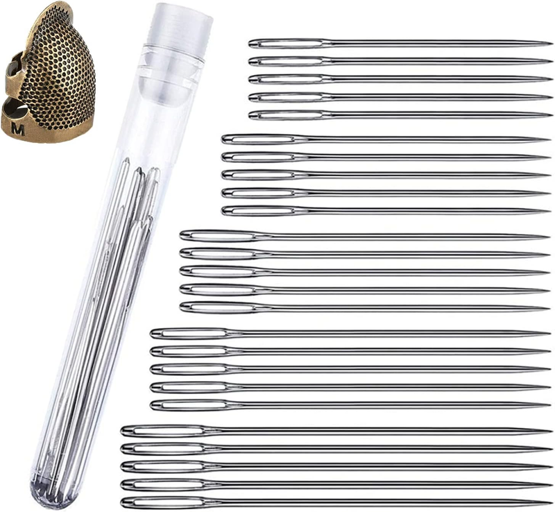 25 Pcs Large Eye Sewing Needles, 5 Sizes Embroidery Needles with Finger Protecto