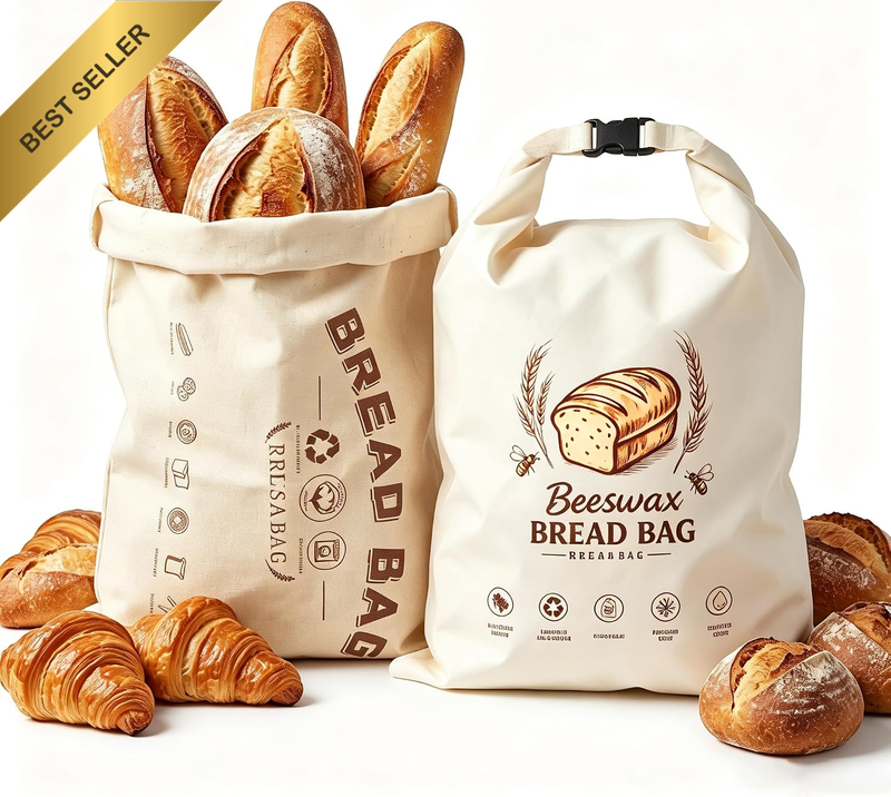 Beeswax Bread Bags for Sourdough, Reusable Linen Bread Storage Bag for All-Natur