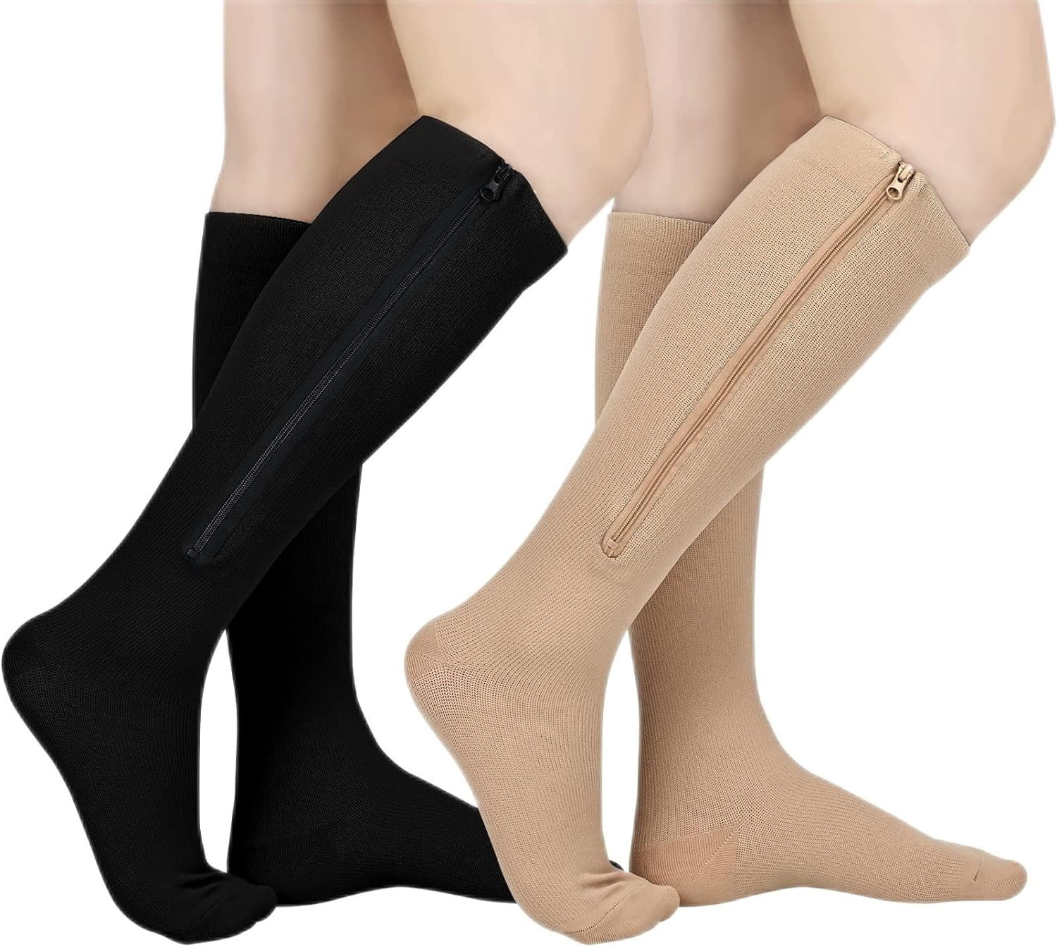 3PK Zippered Compression Socks Closed Toe 20-30mmHg with Zipper Safe Protection