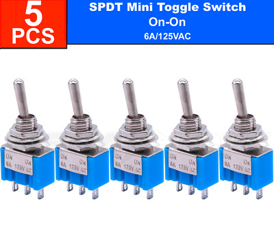 5 PCS MTS-102 SPDT Mini Toggle Switch ON-ON 2-Position 6A/125VAC ~ US STOCK