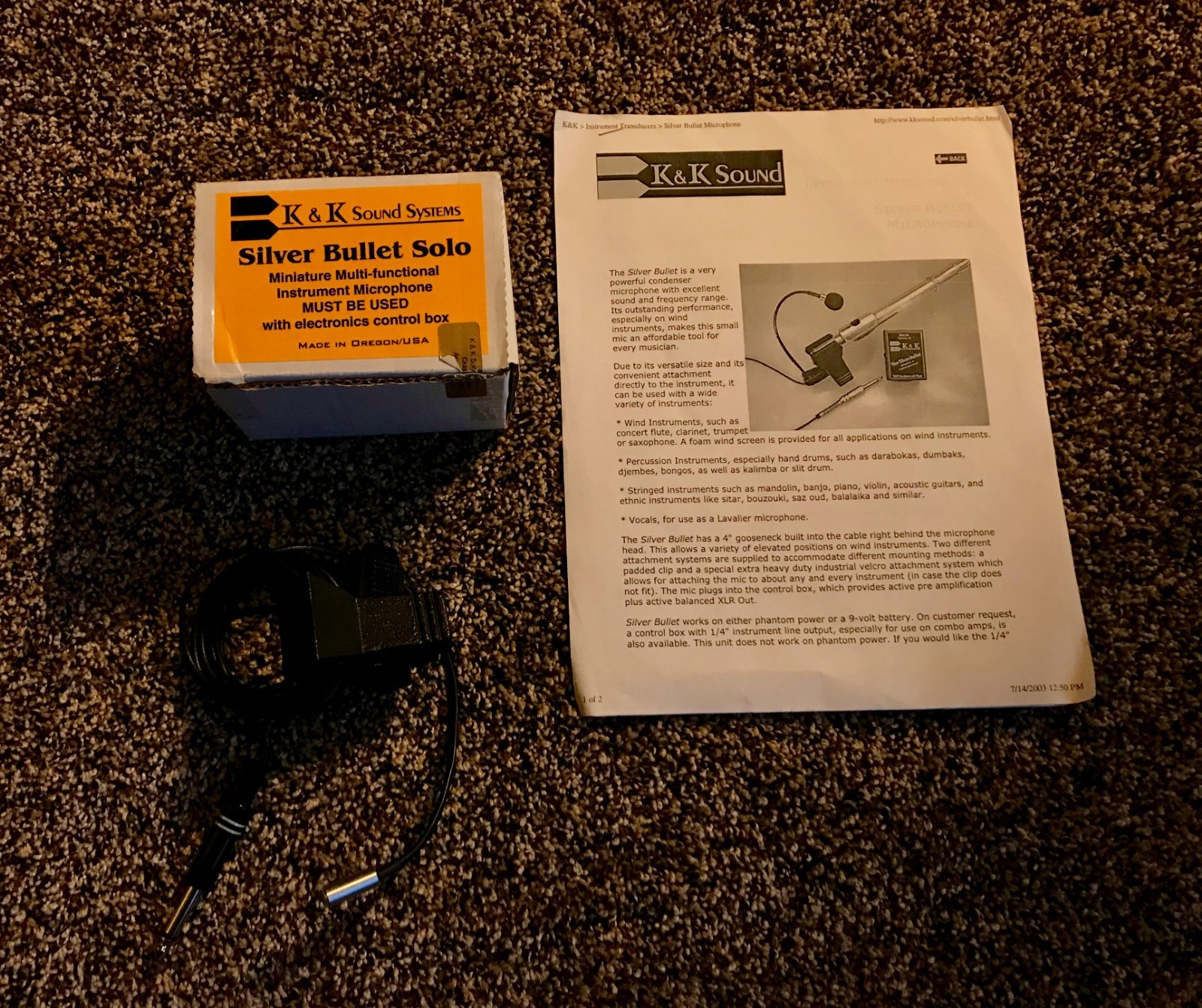 K&K Sound Silver Bullet Microphone w/Clamp, Preamp Not Included
