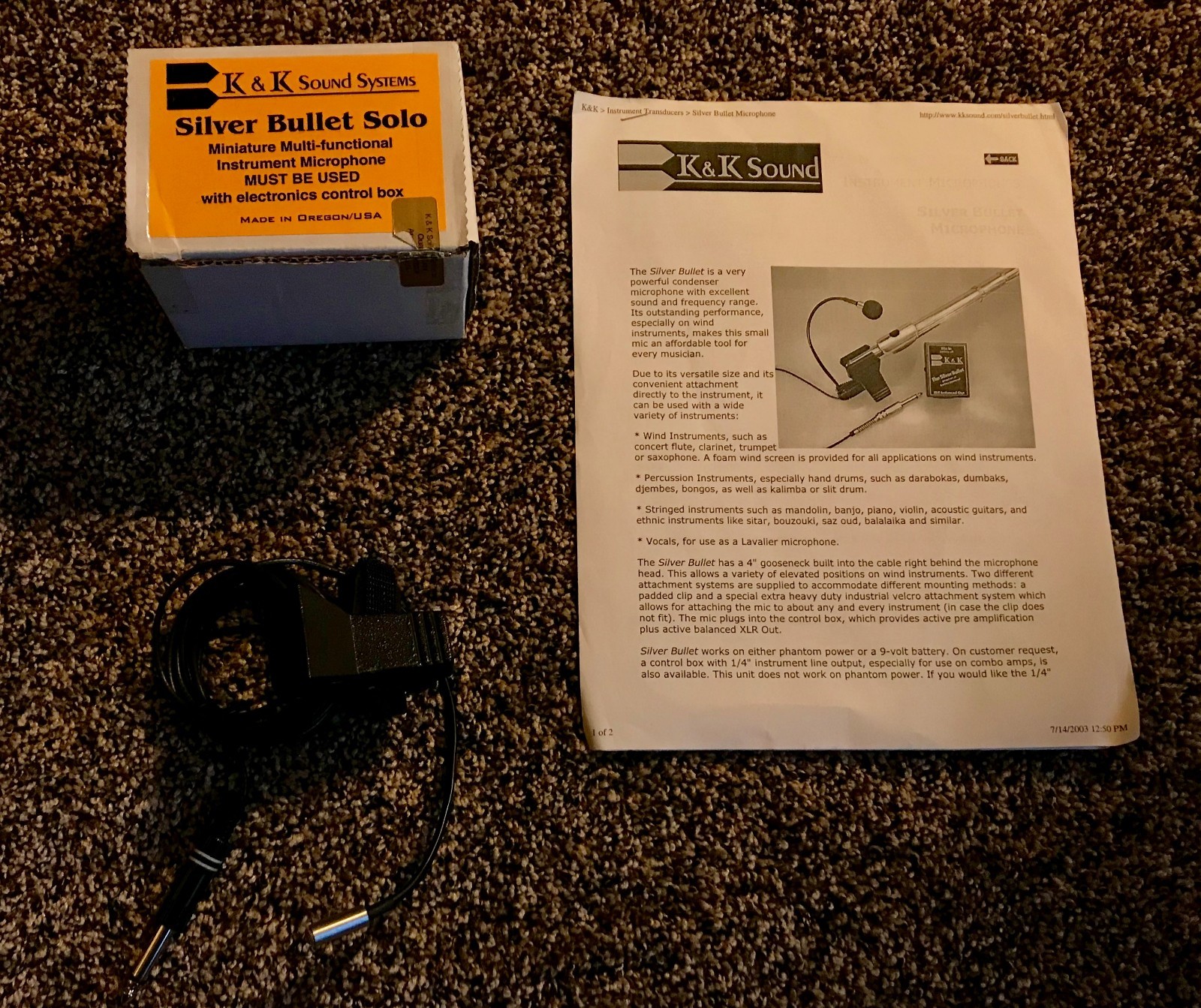 K&K Sound Silver Bullet Microphone w/Clamp, Preamp Not Included