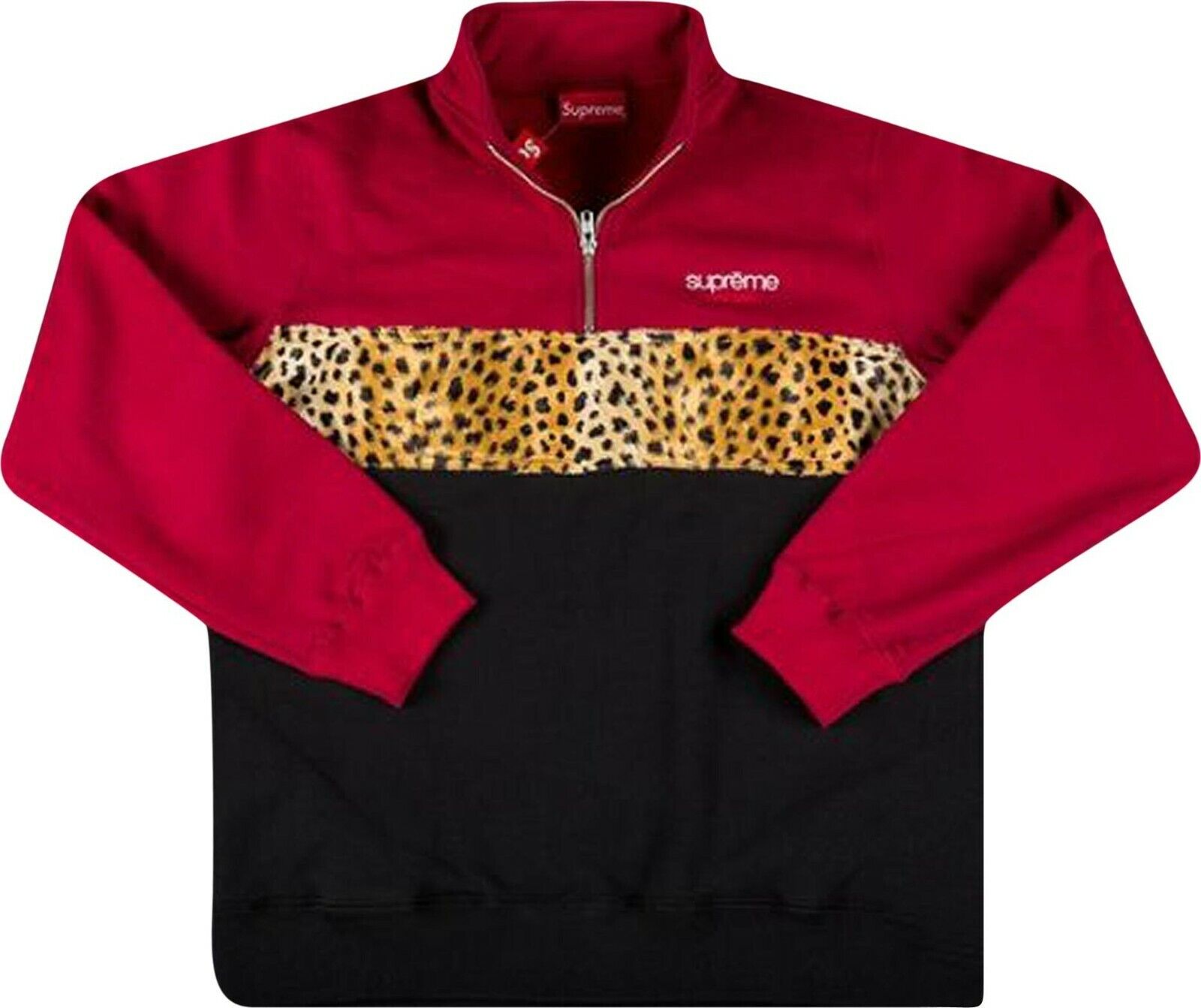 Supreme Red Leopard Panel Half Zip Fleece Pullover #FW18SW55 Supreme Red Leopard Panel Half Zip Fleece Pullover #FW18SW55