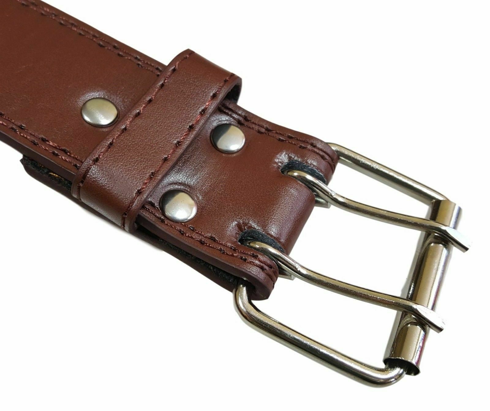 Genuine Leather Two Row Double Row Prong Holes Casual Brown Belt Size M / L / XL