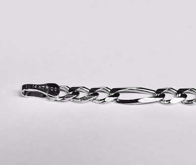 Pre-owned Tex 14k White Gold 22" Mens Solid Figaro Curb Link Chain/necklace 3.8 Mm 11 Grams In No Stone