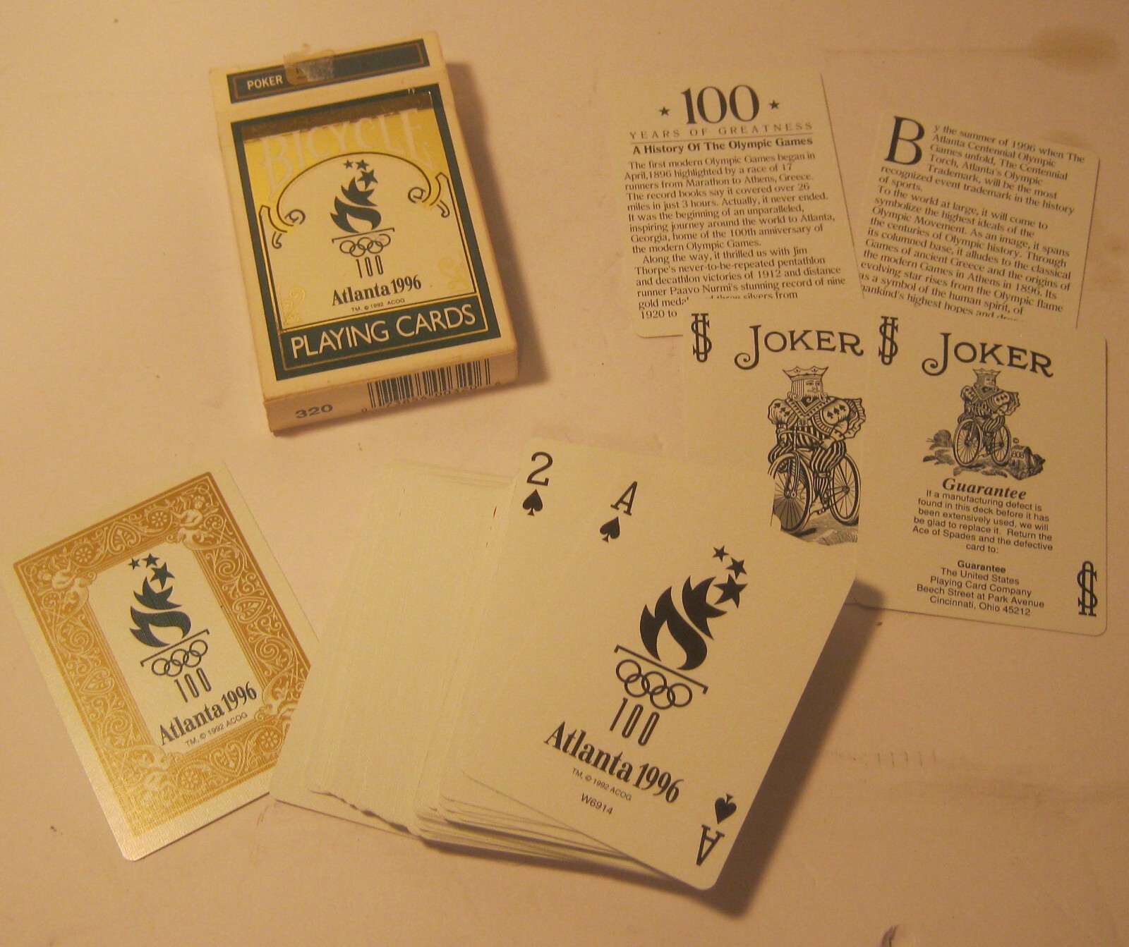 Gold Bicycle 1996 Atlanta Olympic Playing Cards. Sealed