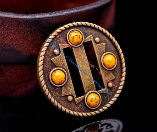 10X Brass Western Rope Side Turquoise Leathercraft Saddles Slotted Concho 1-1/2"