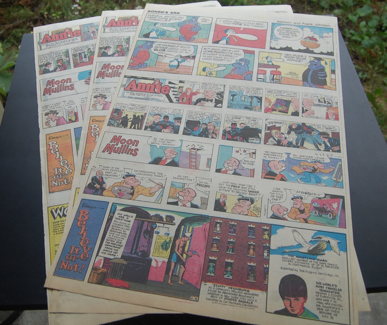 3 Single Comic Strip Sheets Chicago Tribune, 1987 4/19 & 2
