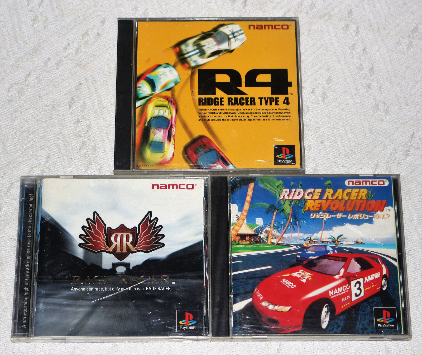 Obi Spine* PS1 Games Rage + Ridge Racer Revolution + Type 4