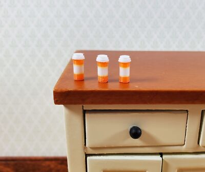 Miniature Prescription Pill Bottles x3 Tiny Modern Style 1:12 Scale Dollhouse