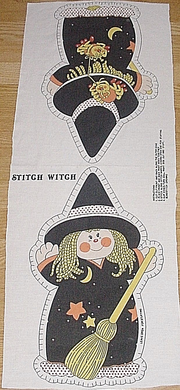 Vintge HALLOWEEN STITCH WITCH Cut & Sew Fabric Panel To Make CUTE DOLL OR PILLOW