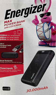 Energizer 30,000 mAh MAX Power Bank w/ LCD Screen Portable Charger OPEN BOX