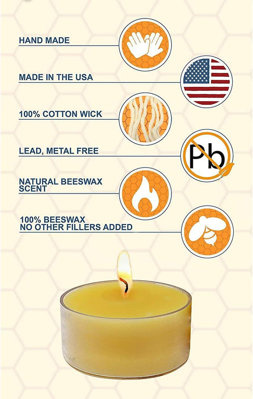 100% Pure Raw Beeswax Tea Lights Candles Organic Hand Made (Set of 24)