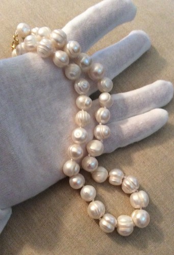 18 Inch Large White Baroque Freshwater Pearl Strand - Fully Knotted Strand!