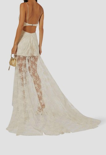 Pre-owned Rotate Birger Christensen $2850 Rotate Women's White Laced V-neck A-line Dress Size Eu32/us1