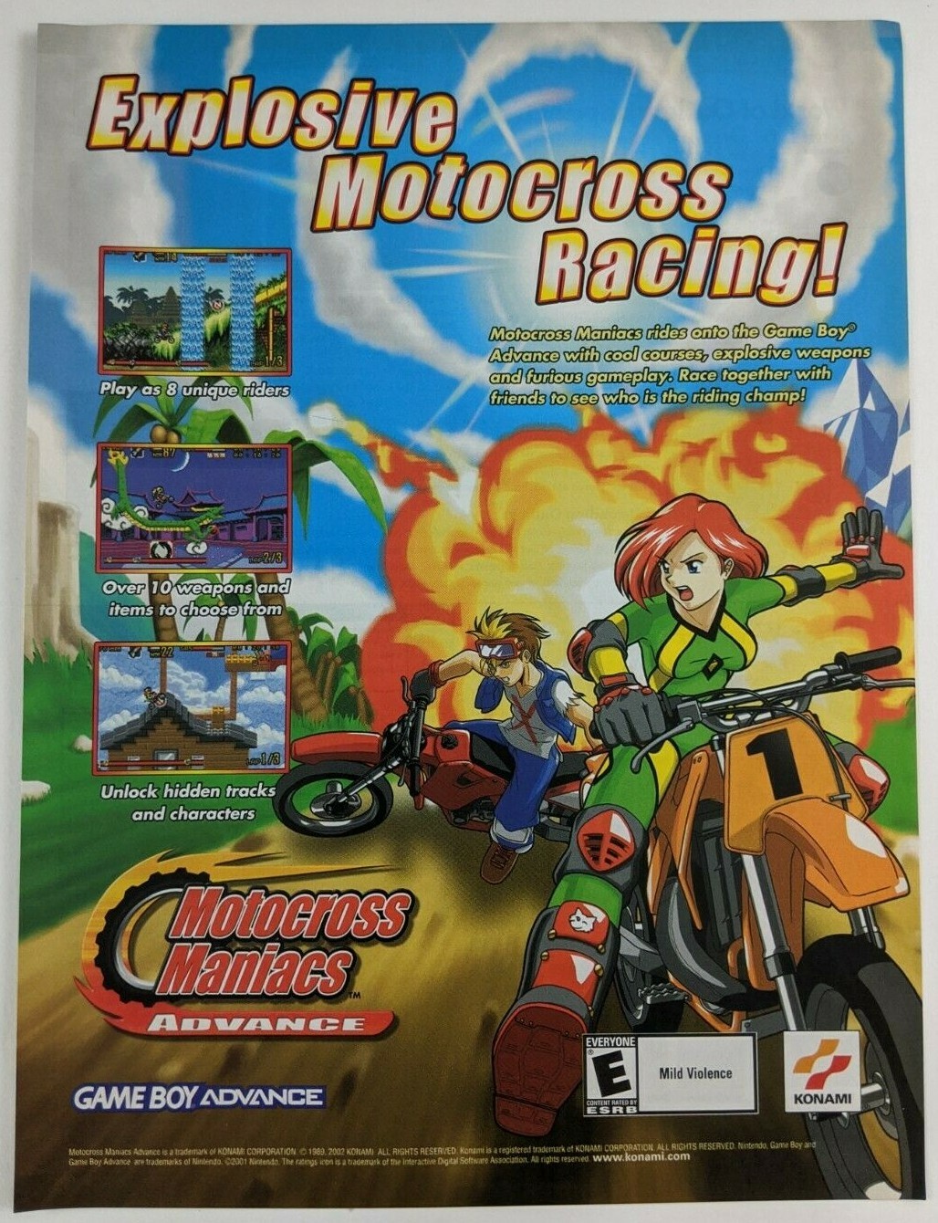 Motocross Maniacs Advance Print Ad Game Poster Art PROMO Official GBA