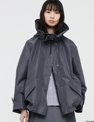 NWT UNIQLO J Women Black Gray SILK BLEND OVERSIZED PARKA Jil