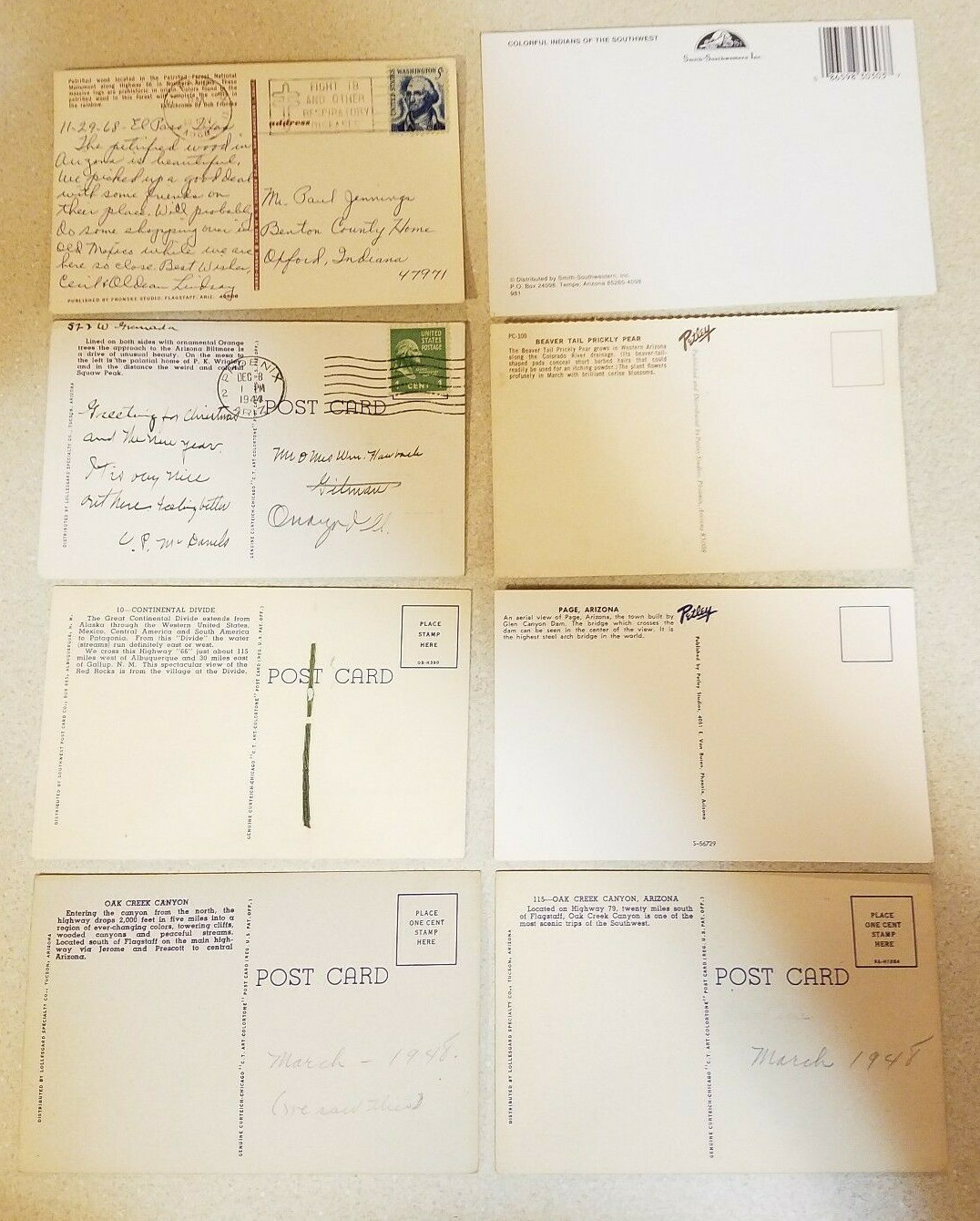 Vtg 8 POSTCARDS Oak Creek Canyon ARIZONA Petrified Forest & INDIANS Beaver Tail