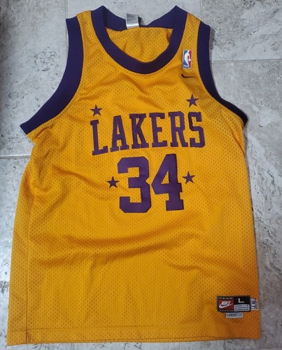 Nike Lakers ポロシャツ XXL イエロー Nike Shaq O'NEAL Lakers 34 JERSEY NBA Rewind M Yellow Gold