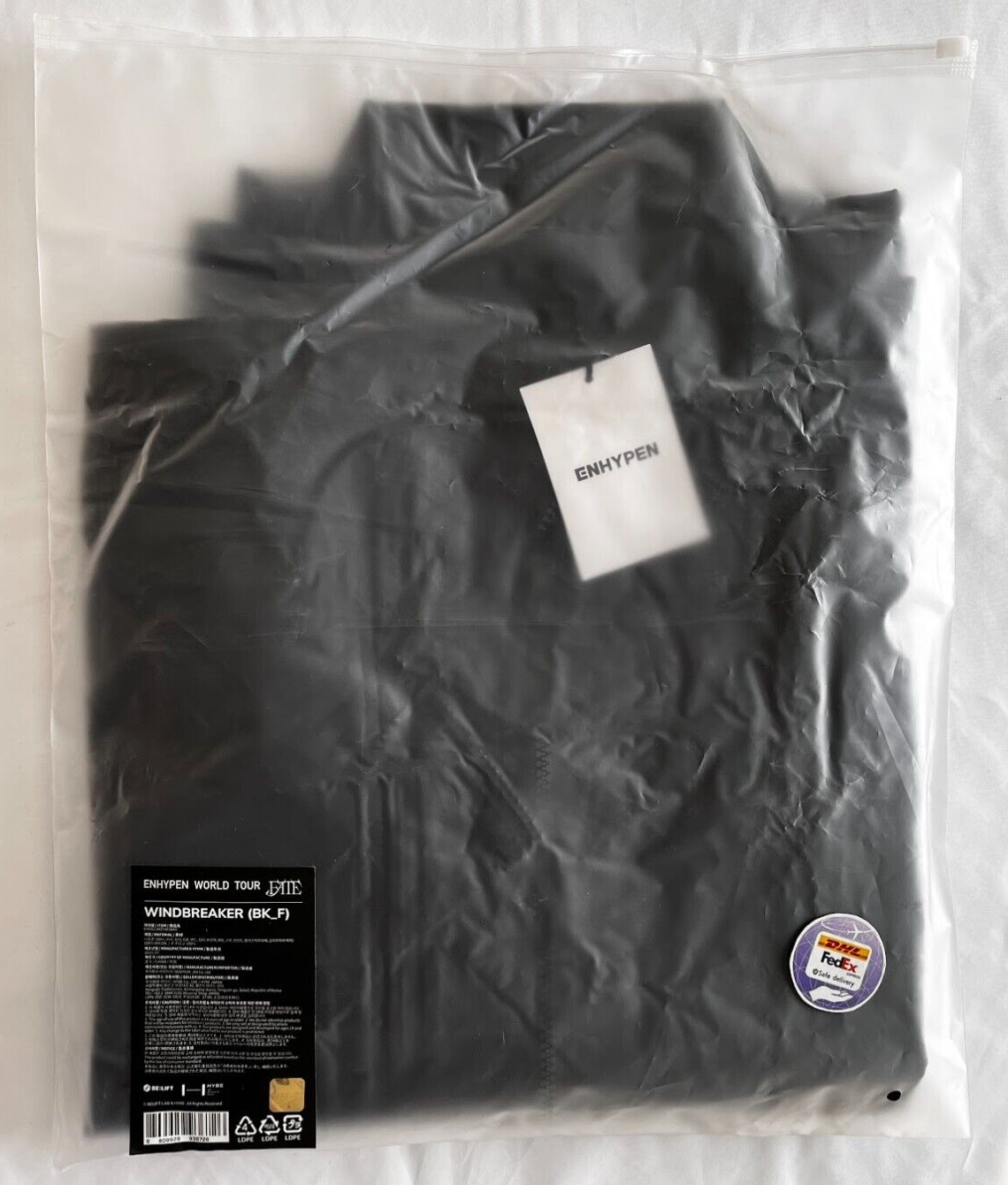 ENHYPEN WORLD TOUR FATE WINDBREAKER Black Size Free New No