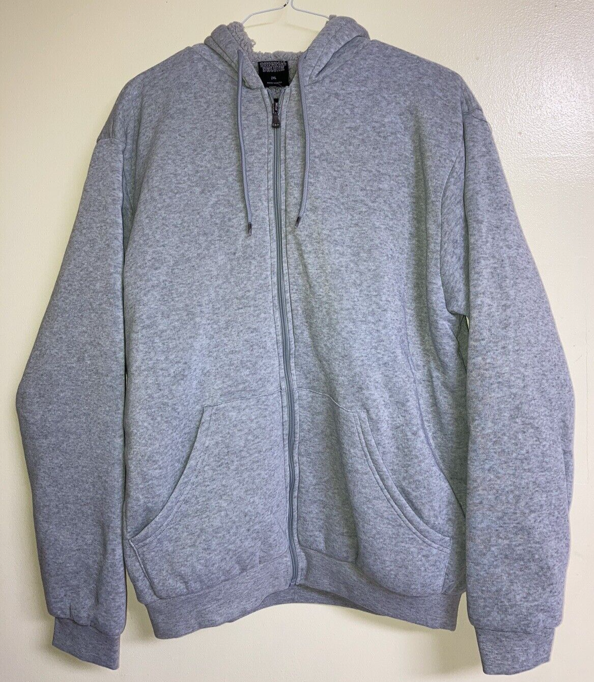 Men's Hooded Sweatshirt Gray Zippered Lined Jacket Size 2XL