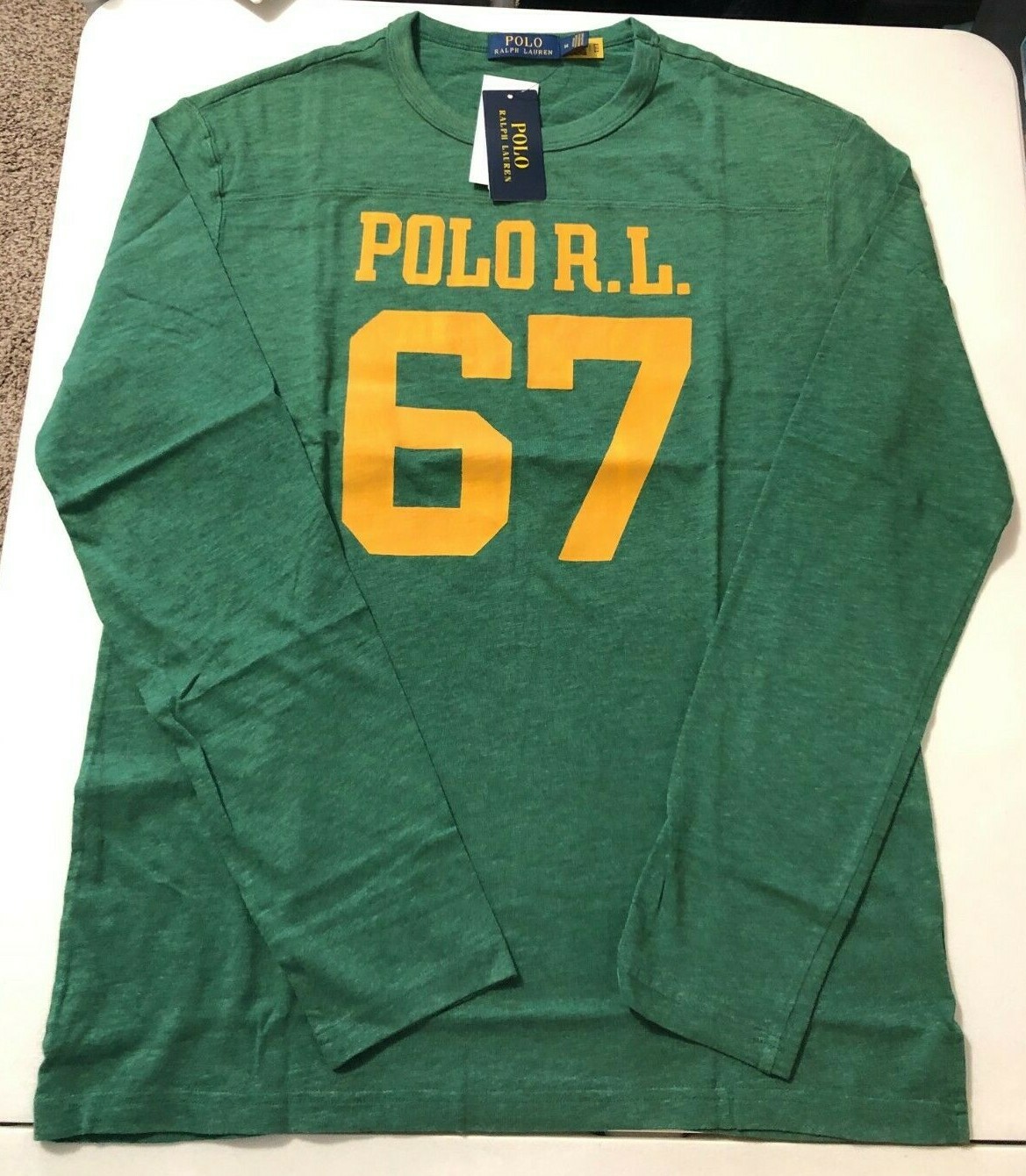 Polo Ralph Lauren Heathered Green Varsity RL 67 Long Sleeve