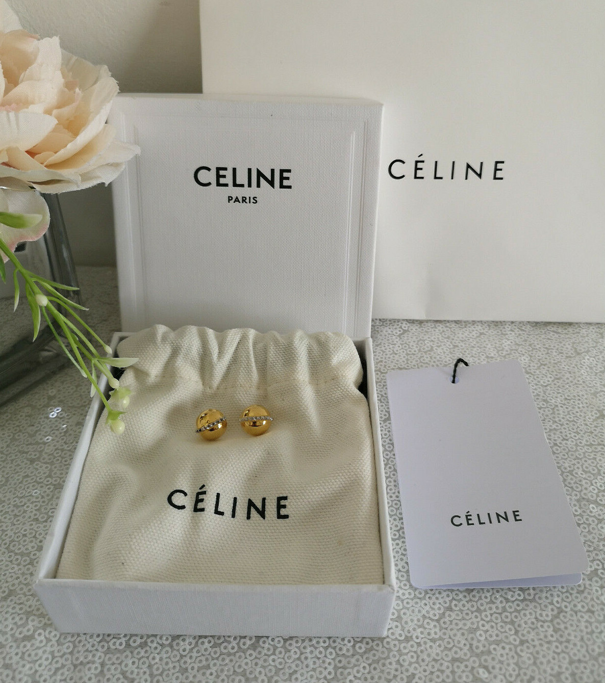 Celine Gold Tone Pyramid Disc Stud Earrings RRP £495.00 | eBay