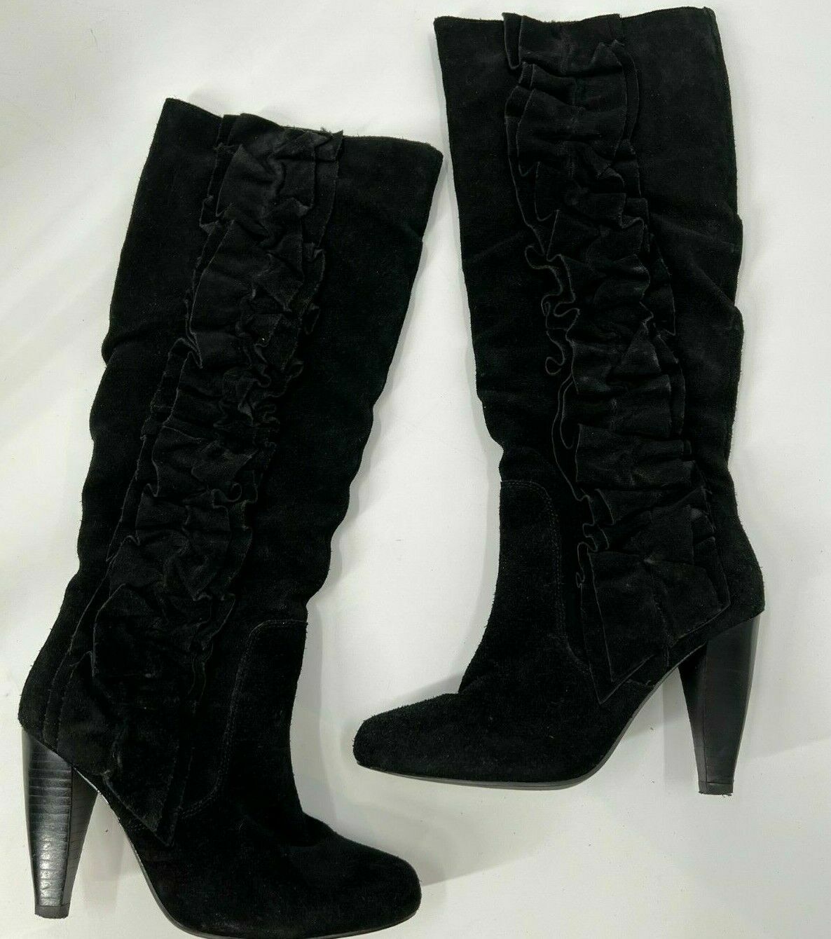 Y2K Vintage Steve Madden Black Suede Leather Calf High Boots