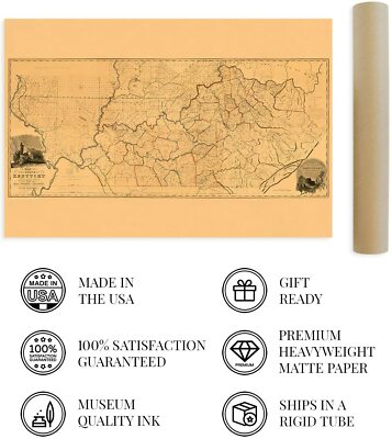 1818 Kentucky State Map from Actual Survey - Vintage Kentucky Wall Art Poster