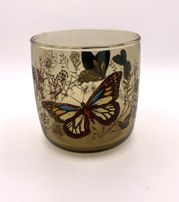 Vintage Libbey Smokey Butterfly Meadow Garden 3'' juice glass