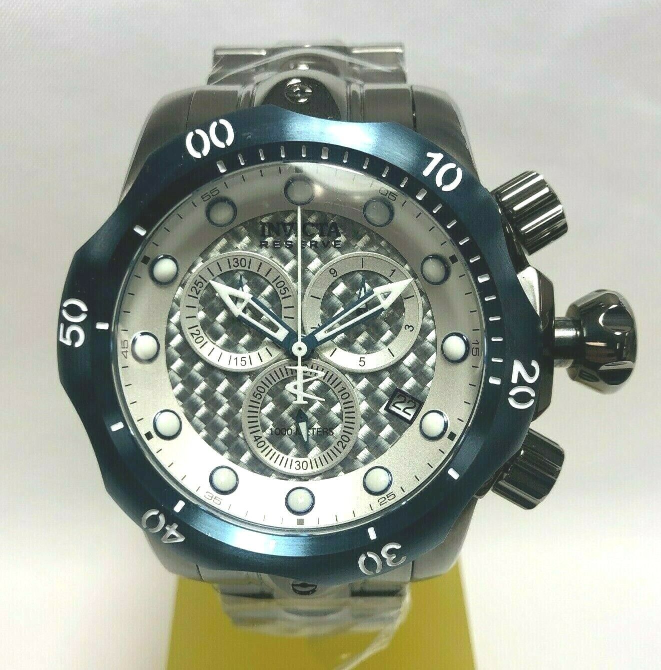 Pre-owned Invicta 29357 Reserve Venom Men Quartz 54mm Titanium Dark Blue Case Silver Dial