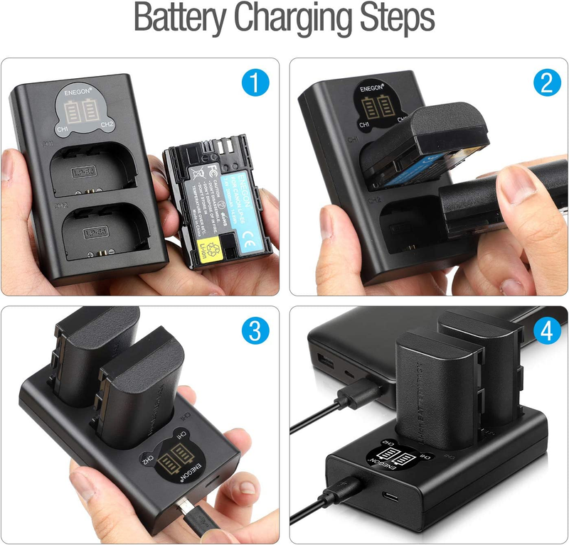 LP-E6, LP-E6N Battery(2pack) and Dual LED Charger Compatible with Canon EOS 5D M