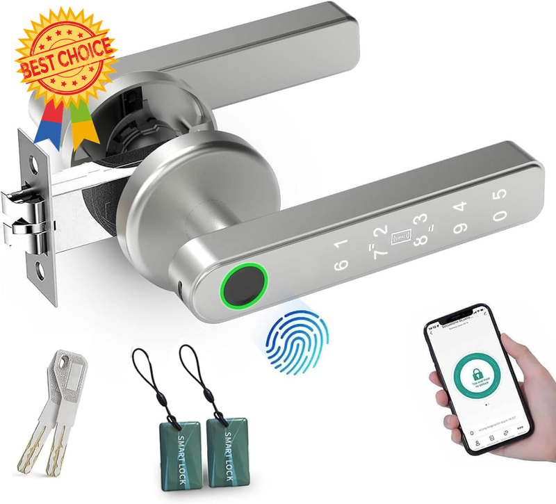 Smart Door Lock Fingerprint Keypad Deadbolt Keyless Entry Front Door Silver