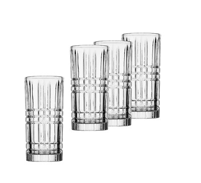 Godinger Boundary Crystal High Ball Glasses Barware Drinkware Set of Four (4)