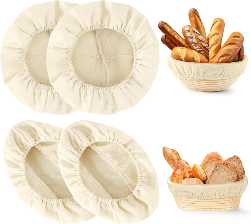 Pack of 4 Linen Insert for Bread Proofing Baskets, Baker'S Lines with Elastic Wa