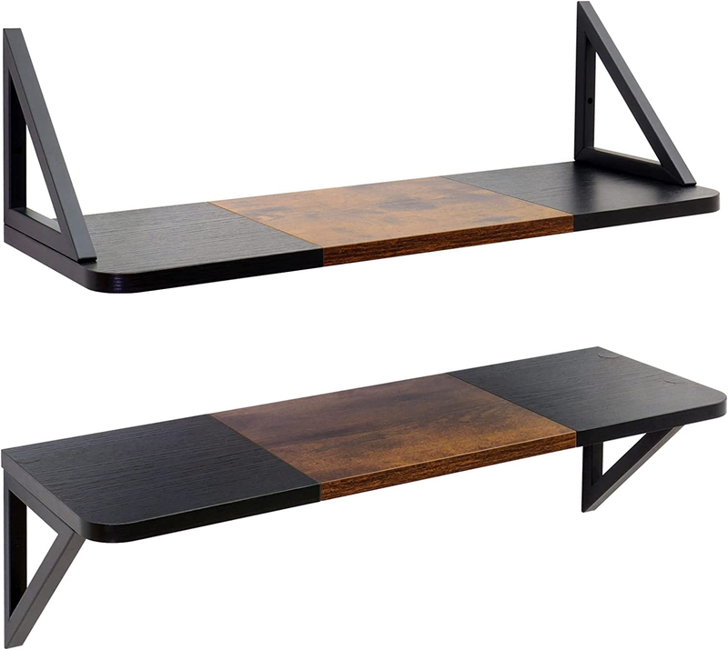 TEAMIX Set of 2 Black Wall Floating Shelves 23.6 Inch, Wood Wall Mounted Book Sh