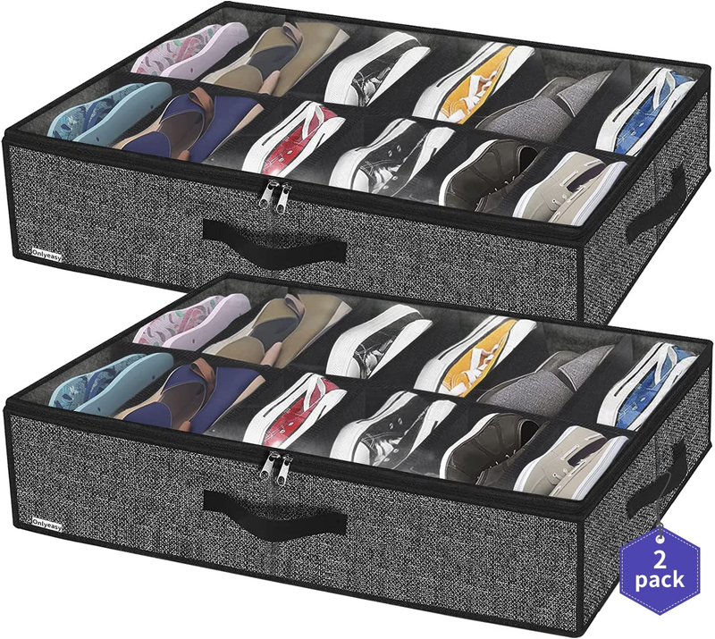 Sturdy under Bed Shoe Storage Organizer, Set of 2, Fit 12 to 24 Pairs,
